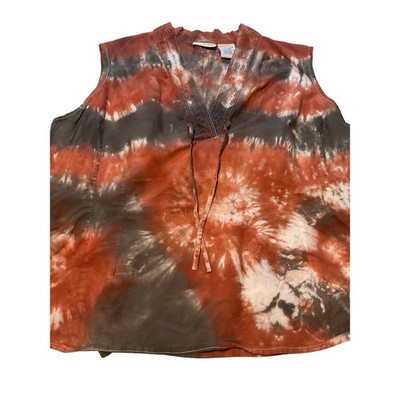 White Stag Tie Dye Sleeveless V Neck Tunic Top Womens XL 16 18 Orange Brown