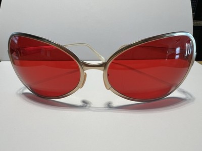 Oliver Peoples OP524 Oversized Gold Frame Red Lens  Sunglasses 