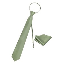 3.15'' Zipper Tie Set Adjustable Pre-tied Neck Ties Solid Mens Tie Olive Green
