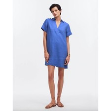 Madewell V Neck Mini Dress Linen Blue Pockets Easy Shift Relaxed Coastal XS NWT