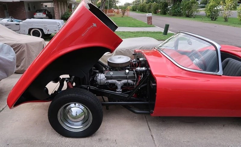 The front of the Manta Ray flipped open for easy access to the engine and suspension.