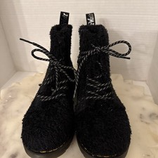 Dr. Martens Girls Pascal Faux Shearling Combat Boots Black Sparkle Size 4