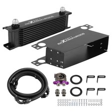 10 Row Oil Cooler Kit 10AN Transmission Engine Cooler Universal Aluminium Black