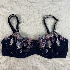 Victoria s Secret Dream Angels Wicked Unlined Balconette Bra 34D Blue Embroidere