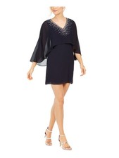 VINCE CAMUTO Womens Navy Rhinestone V Neck Mini Cocktail Sheath Dress 6