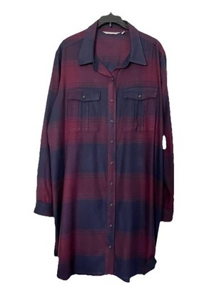 Athleta Fitness Apparel Blue Burgundy Shirt Dress Long Sleeves Button Front  XL | eBay