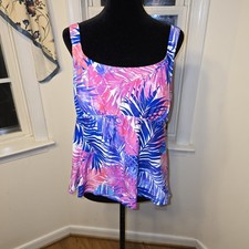 Swimsuits For All Womans Tankini TOP size 16 Multi Leaf Print