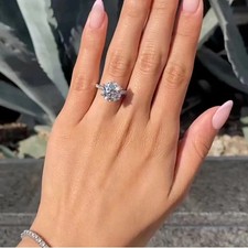 3 CT Round Cut Hidden Halo VVS1 Moissanite Engagement Ring 925 Sterling Silver