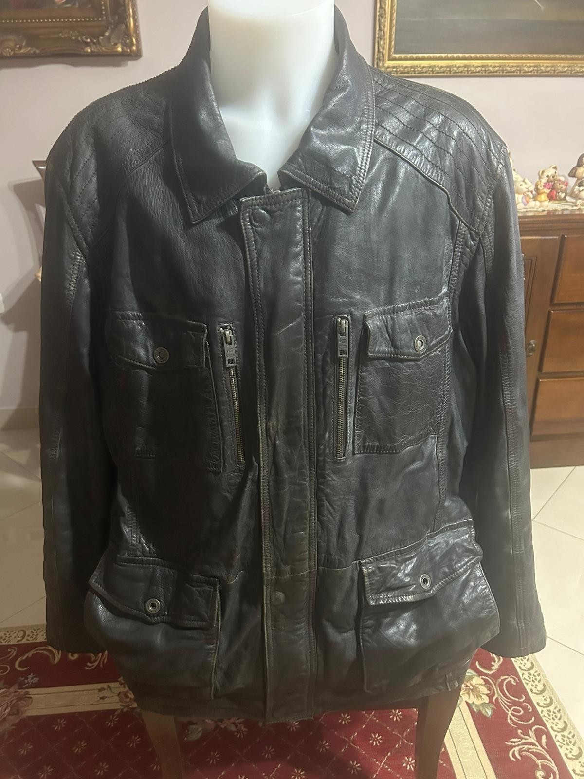 Mens Camel Active Brown Leather Jacket Size 56 CC0333