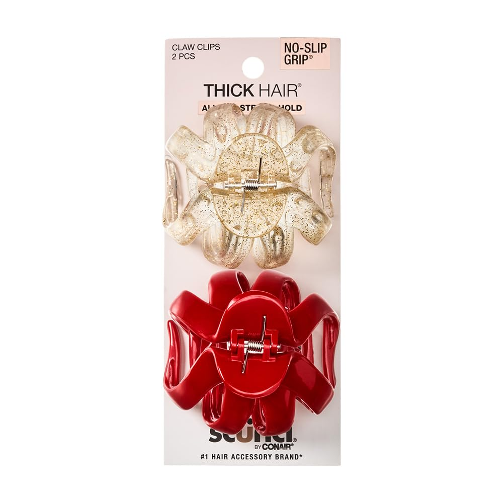 Scunci Jaw Claw Clips 2 Pack Thick Hair Gold Red Glitter | eBay