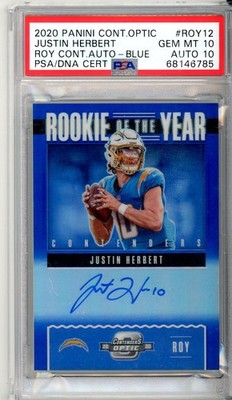 2020 Contenders Optic Justin Herbert blue Auto PSA 10/10 #ROY12 70/75 (pop 7)
