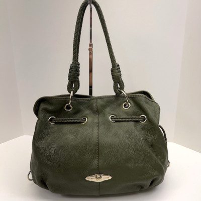 ELLIOTT LUCCA Leather Hobo Handbag Gold Drawstring Braided Shoulder Purse Green