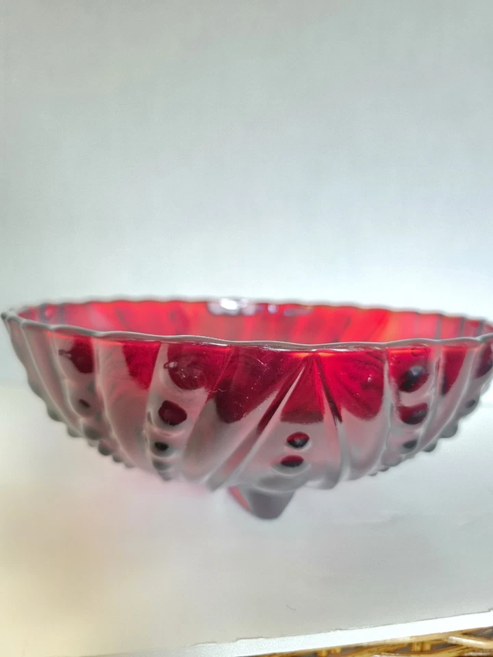 Anchor Hocking Royal Ruby Red round footed candy dish with a bubble pattern 8" - Image 2 of 3