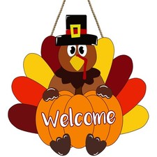 Thanksgiving Decorations Turkey Door Sign, Welcome Fall Wreath for Front Door...