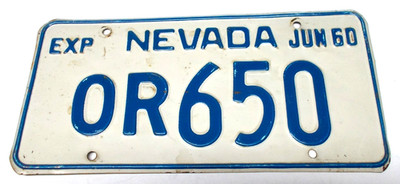 Vintage 1960 Nevada Ormsby/Carson City License Plate