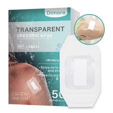 Dimora Transparent Film Dressing with Pad 50 Pack, 2.3"x2.7" Waterproof Adhes...