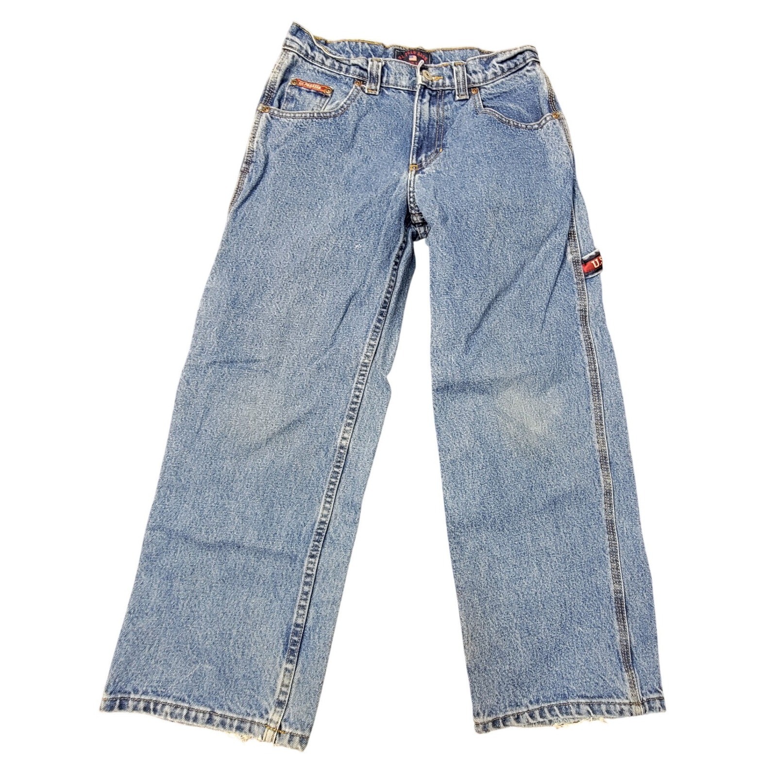 US Polo Assn VTG Boys Carpenter Jeans Size 10 Light Wash Denim Wide Leg Y2k