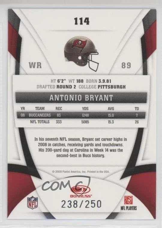 2009 Certified Mirror Red /250 Antonio Bryant #114 - Image 2 of 2