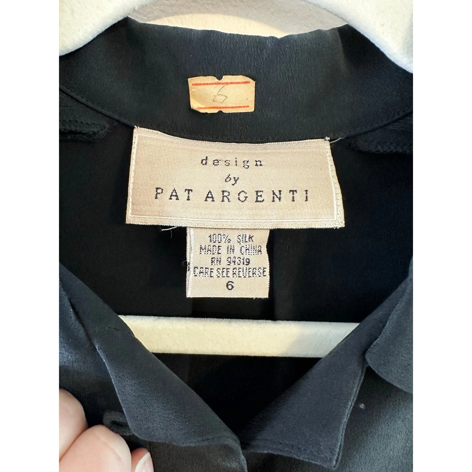 Винтажный дизайн от Pat Argenti женщин 100% шелк блузка брюки комплект черный Flowy 6 - Изображение 4 из 4