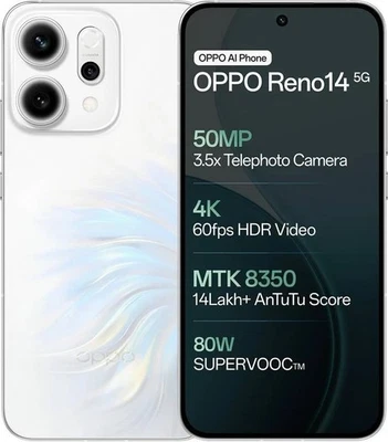 OPPO Reno 14 5G (White 256GB 8GB RAM) Dimensity 8350 NFC 6.59" Global Version.