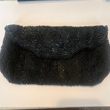 Walborg Black Beaded Evening Clutch Bag with Mirror Vintage 