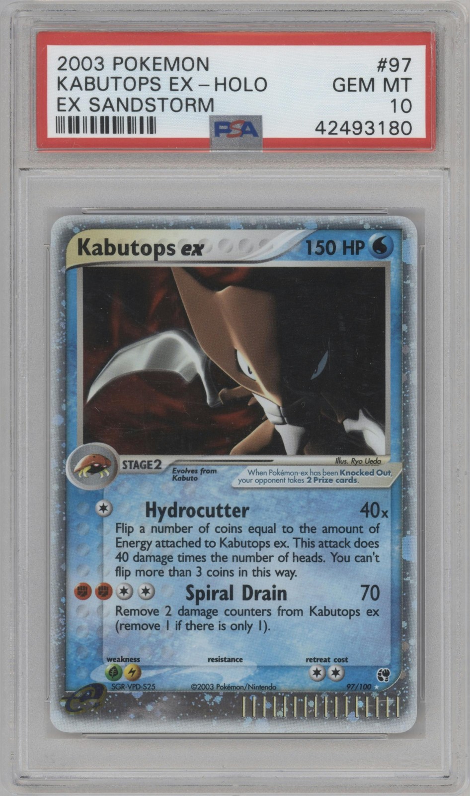 2003 POKEMON EX SANDSTORM #97 KABUTOPS EX HOLO PSA 10
