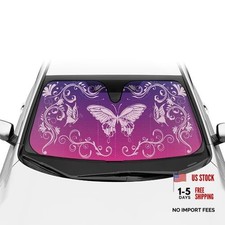 Front Windshield Sunshade Accordion Folding Style Auto Shade Pink Butterfly