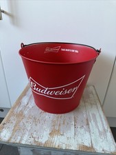 A Quality  BUDWEISER RED  Metal Ice Bucket and Black  Handle Vgc