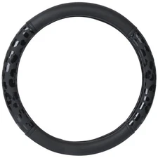 Auto Drive Steering Wheel Cover - Black Leopard Faux Leather, Universal Fit