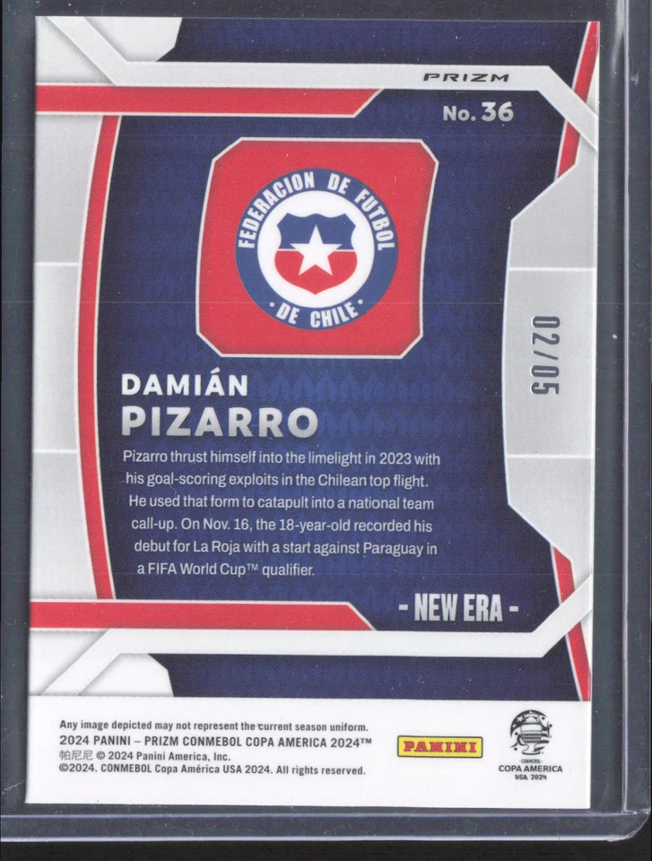 Damian Pizarro 2024 Panini Prizm CONMEBOL Copa America New Era Green #36 /5 - Image 2 of 2