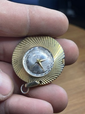 Beetle Toptime Pocket Watch Yellow Gold Tone Open Face Silver Arabic Dial