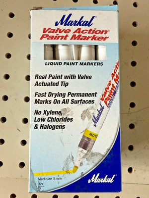 12-Pack Markal Valve Action WHITE Liquid Paint Marker Fast Dry Permanent 96820