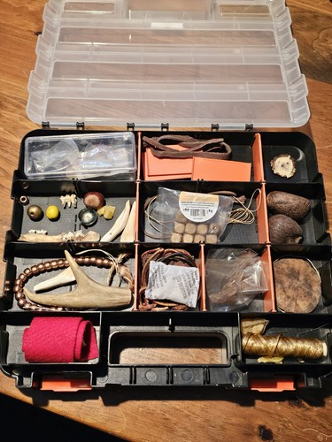 Lot Of Crafting Supplies In 2 Sided HDX Case, Antler, Leather Strap, Rivets Nuts
