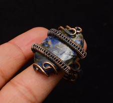 Copper Sodalite Gemstone Copper Wire Wrapped Handmade Jewelry Ring Size 11
