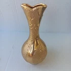 Vintage Haeger pottery Weeping GOLD Bud vase 8" MCM