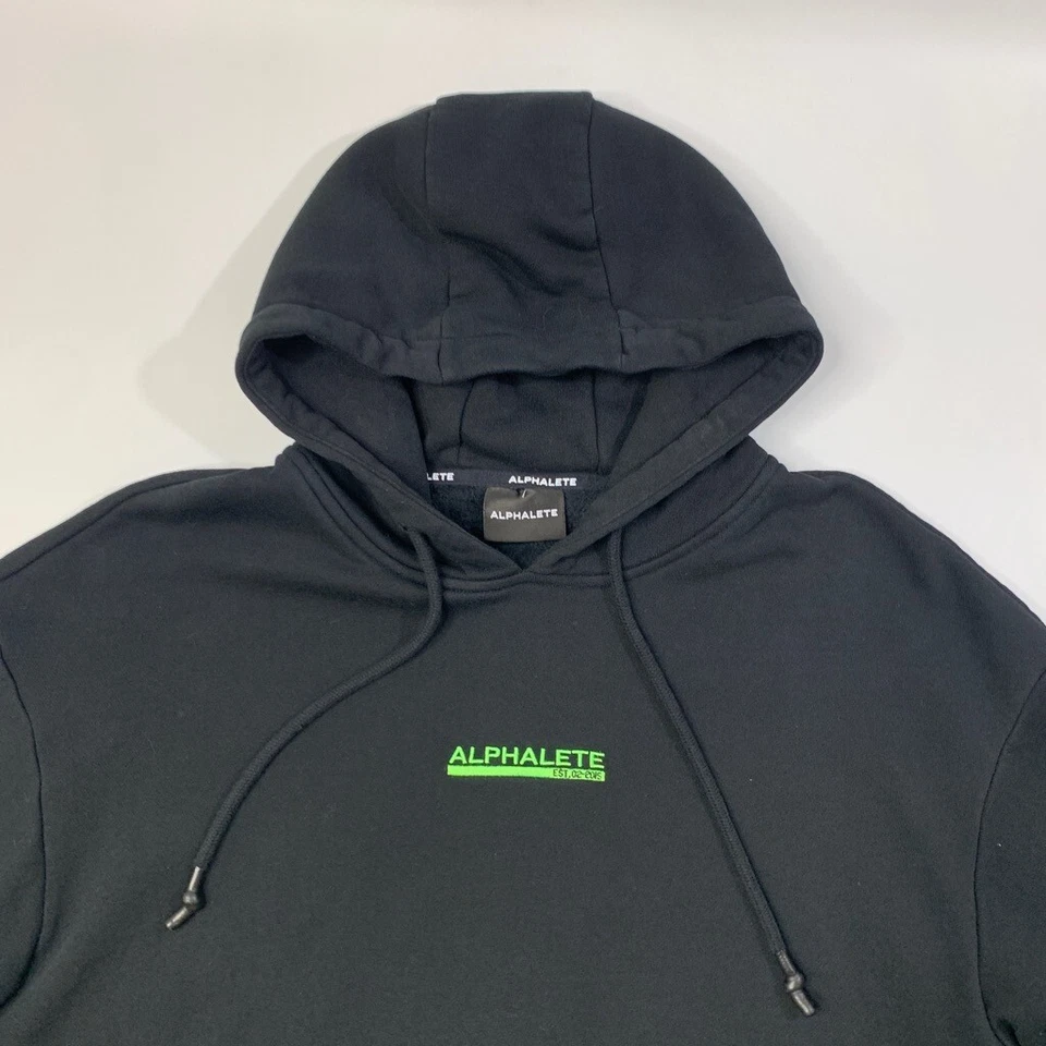 Alphalete 连帽衫男式 M 中号黑色羊毛衬里抽绳套衫运动衫 — 第 4/4 张图片