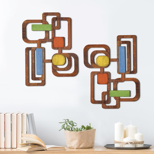 2 Pcs Wooden Mid Century Modern Wall Decor 3D Mid Century Modern Elegance Wall A - Picture 9 of 12