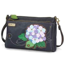 NEW CHALA NAVY BLUE HYDRANGEA FLOWER DELUXE CROSSBODY CELL PHONE PURSE BAG RFID