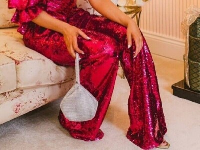 ZARA Pink Sequin Trousers Pants Flared Size XS Ref 7912 048