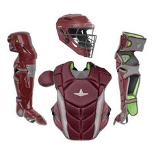 All Star MVP Pro Series Adult 16+ Baseball Catchers Gear Set - Maroon Grey