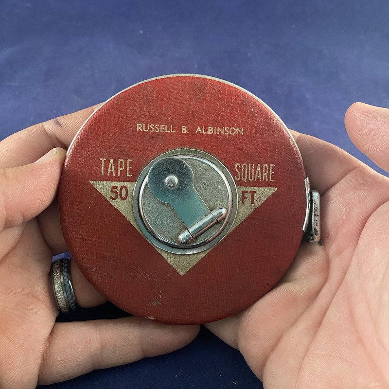 Leather Covered 50’ Foot Steel Tape Measure Square Russell B. Albinson Wind Up