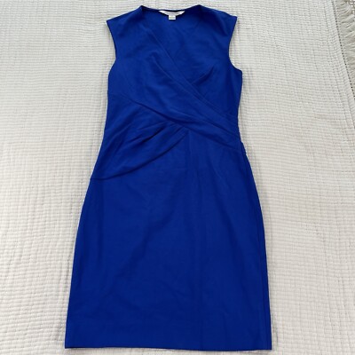 Diane Von Furstenberg Dress Womens 6 Blue Leora Faux Wrap Stretch Office Career