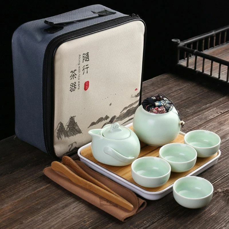 Juego de tetera y tazas portátiles de viaje de cerámica de kung fu china Gaiwan Foto 4 de 4
