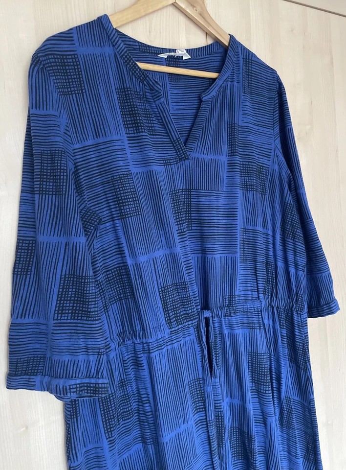 Seasalt Narcissi Dress 20 Hatched Lines Sapphire Jersey MIDI Maxi