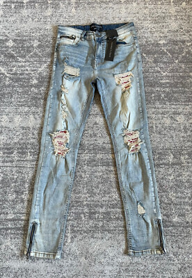 Supply Demand Mens 34 W Jeans Bandanna Distressed Jeans Blue