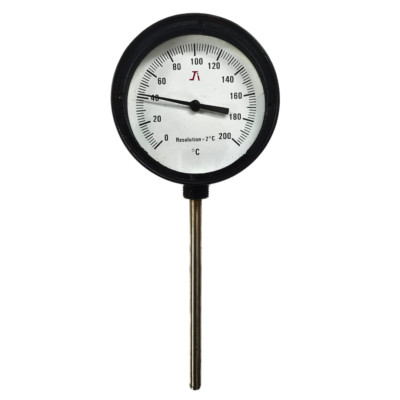 ''Ji'' Bimetal Dial Thermometer, 4'' Dial, 0 200°C, 6'' Stem, Bottom Entry