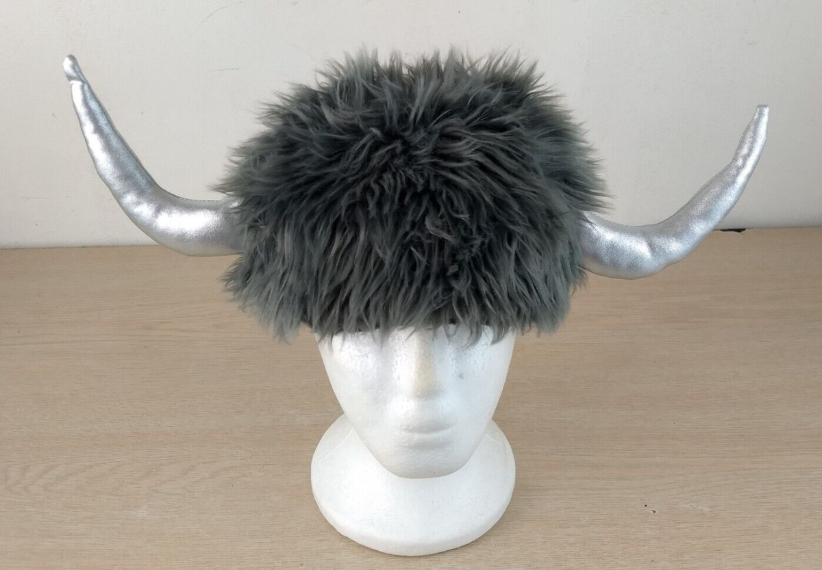 MONSTER HORN FURRY HAT/CAP, GRAY, YOUTH/CHILD SIZE 12-18M  OUTDOOR/WINTER/COSTUME
