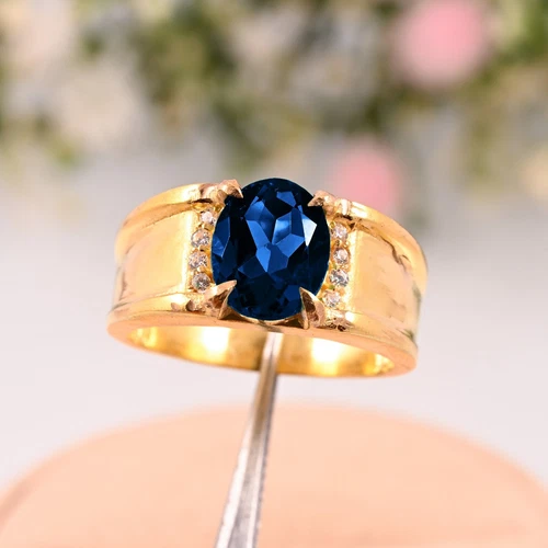Natural Tanzanite AAA Quality Ring 14k Yellow Gold Weding Men's Gift