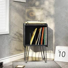 TC-HOMENY Vinyl Record Player Stand Album Turntable Table Cabinet Nightstand