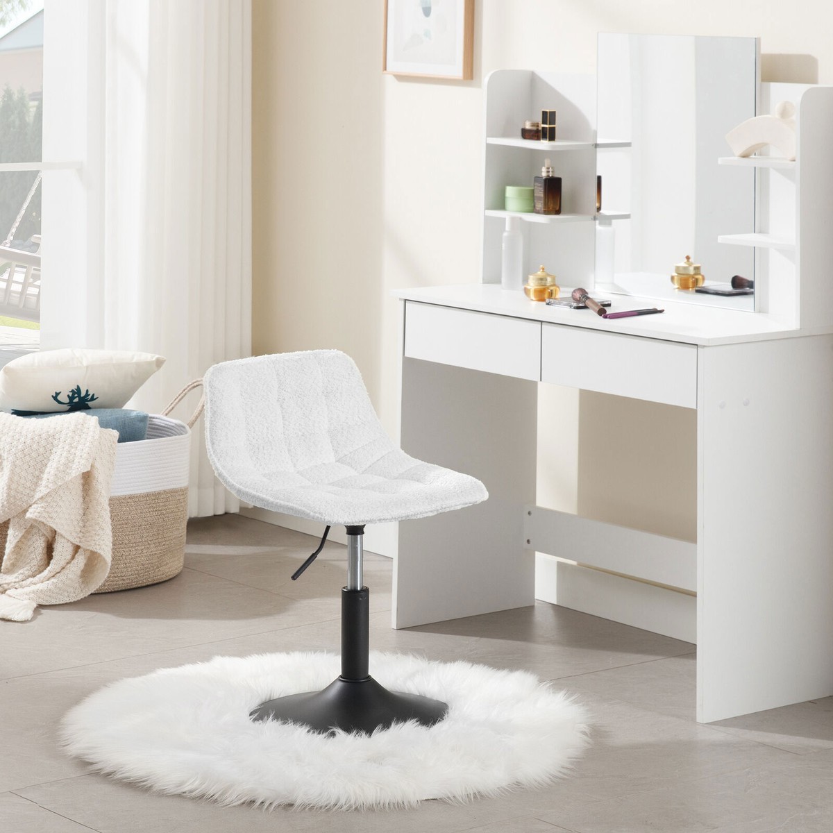 WOLTU Dressing Table Chair Height Adjustable Chenille Vanity Chair with Back
